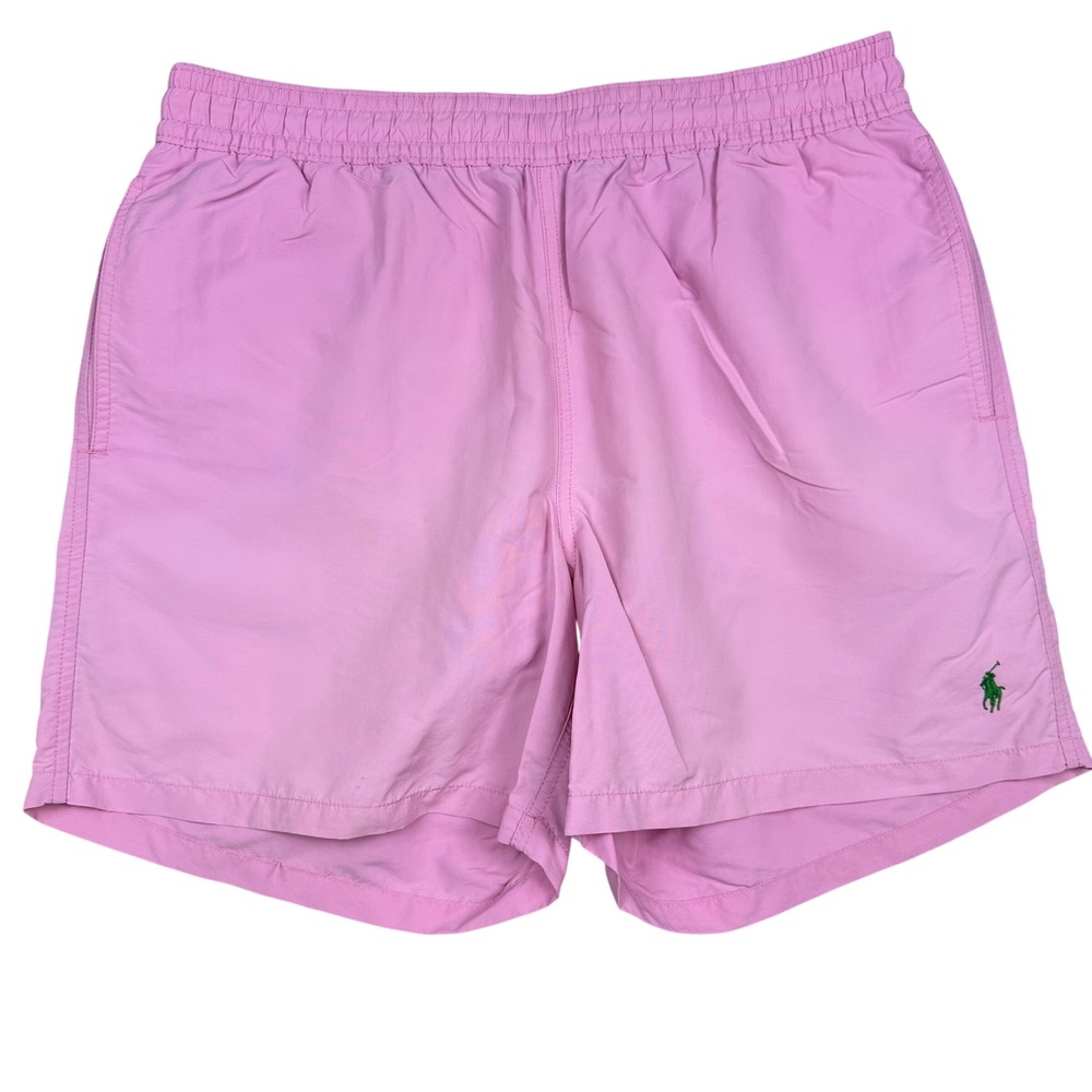 Polo Ralph Lauren Mens Pink Swim Trunks Mesh Lined Green Pony Logo Large